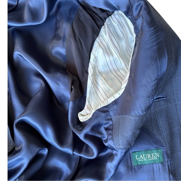 Lauren Ralph Lauren blue window pain check plaid silk/wool blend blazer | 44L - Picture 8 of 13